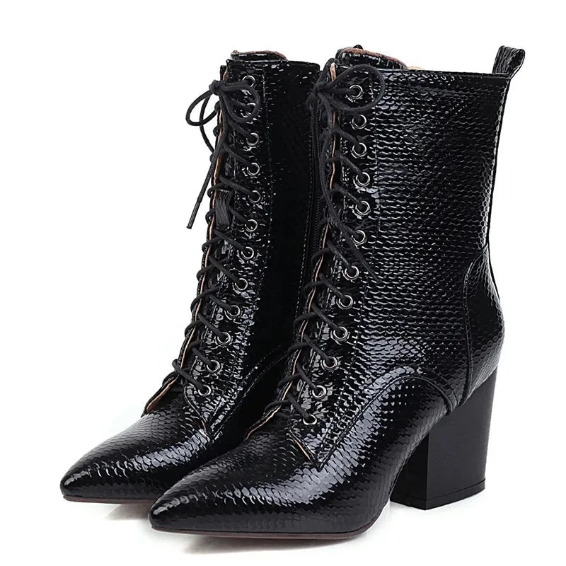 Pointed Toe Snake Boots Woman Ankle Strap Plush Inside Autumn Winter Shoes Female Zipper Short Boots