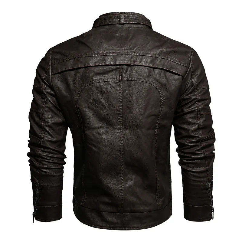 Men's Leather Jacket Winter Autumn Thick Motorcycle Leather Jacket Vintage Slim Fit Coat Male