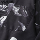 Hawaiian Beach Shirts Graffiti Flowers Long Sleeve Button Shirts Hip Hop Casual Holiday Party Blouse