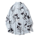 Hawaiian Beach Shirts Graffiti Flowers Long Sleeve Button Shirts Hip Hop Casual Holiday Party Blouse