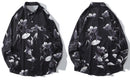 Hawaiian Beach Shirts Graffiti Flowers Long Sleeve Button Shirts Hip Hop Casual Holiday Party Blouse