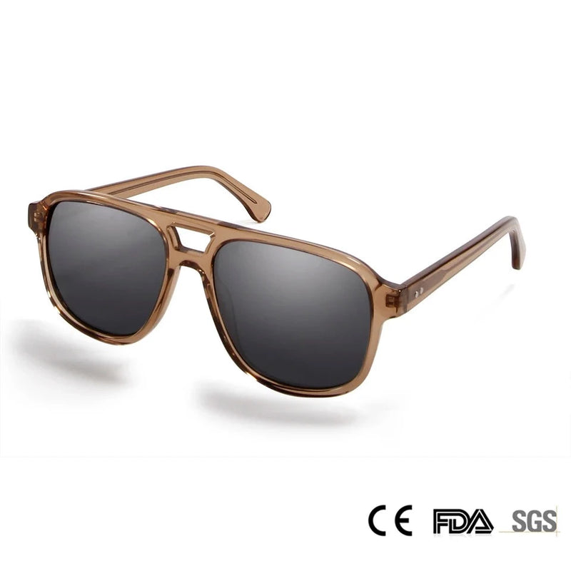 Acetate Sunglasses Polarized Square Double Bridges Aviation Sun Glasses For Designer Street Style