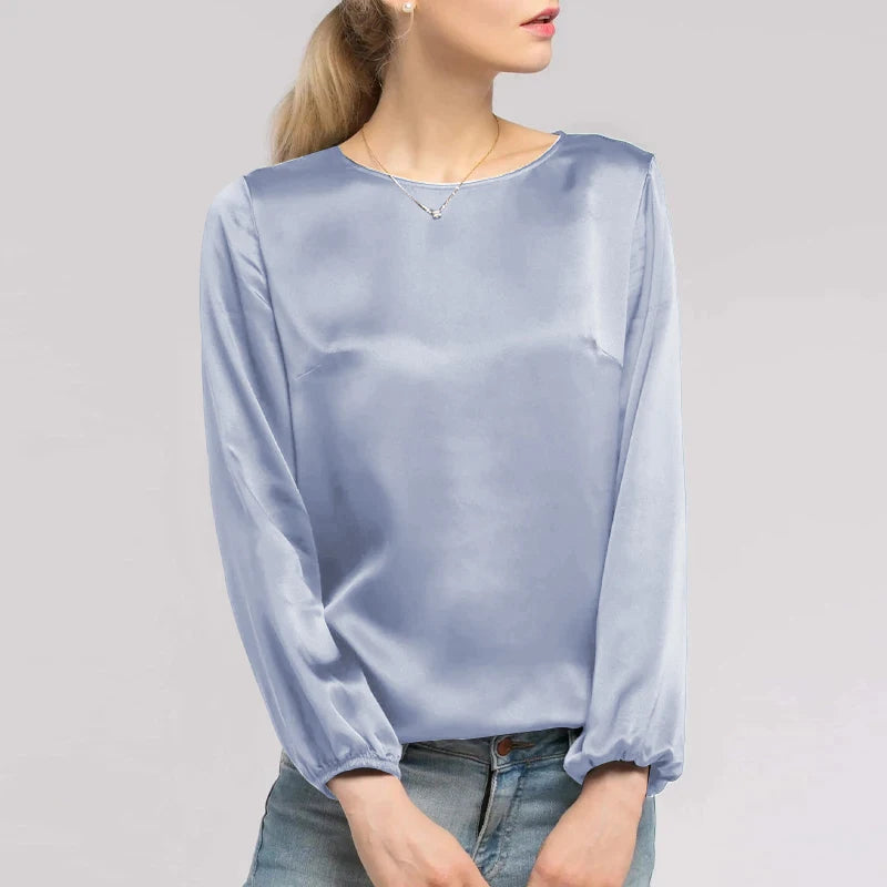 Spring Autumn Satin Woman Vintage Shirts For Women Sexy Tops Female Clothing
