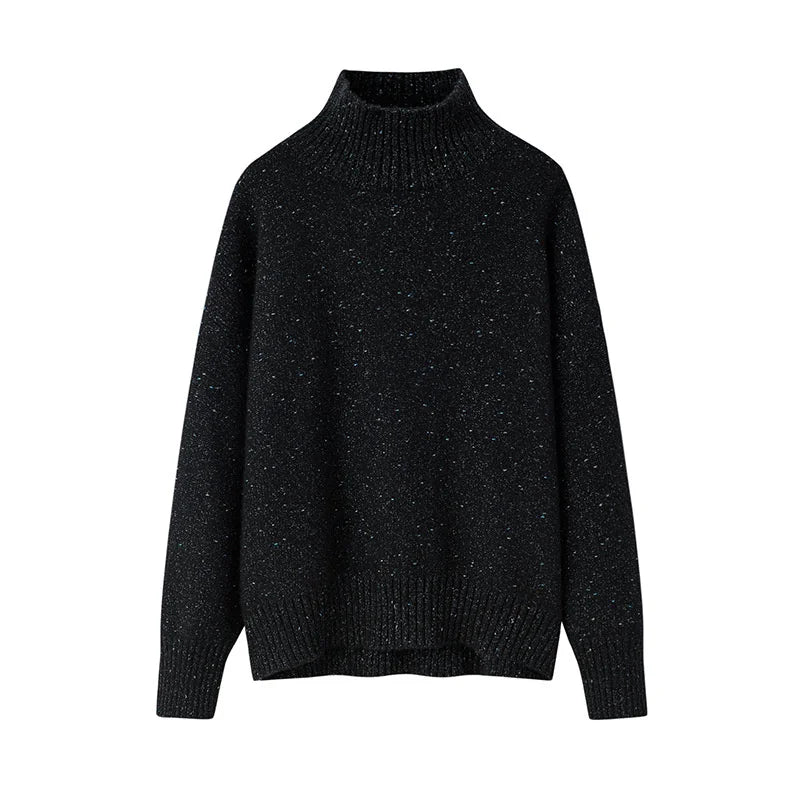 Women cashmere thicken black pullovers Mock neck sweater