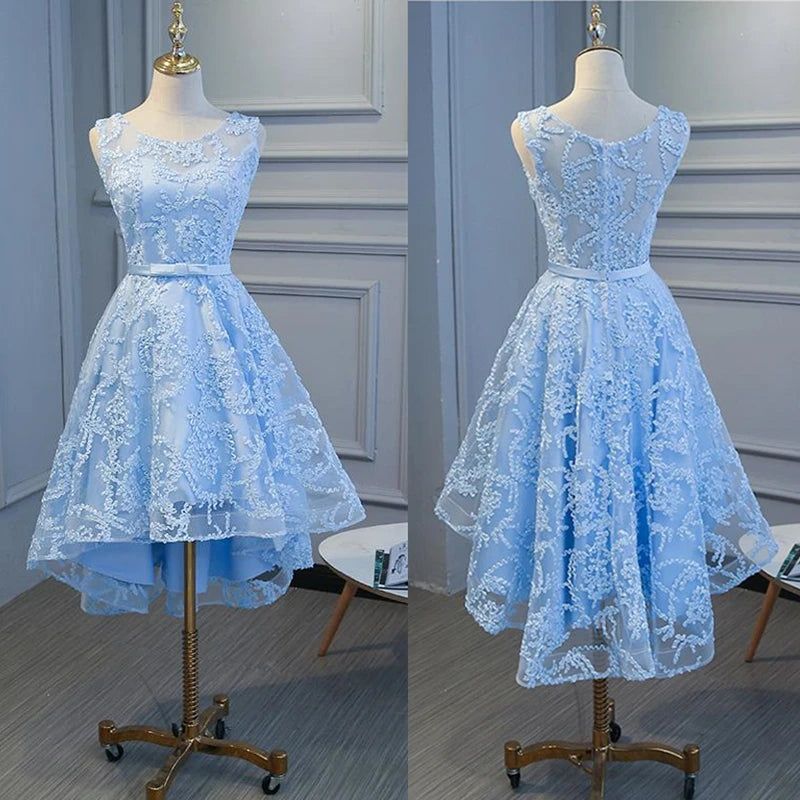 Elegant Lady Light Blue Bridesmaid Dresses Organza with Lining and Applique Zipper