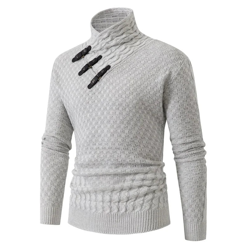 Casual Slim Knit Sweater Pullover Sweater Autumn and Winter Long Sleeve Scarf Collar Sweater Men's