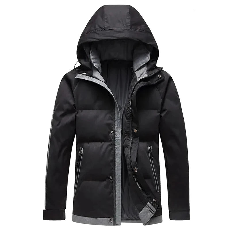 Men parka winter trendy cotton jacket thicken stripe windproof hooded outdoor loose overcoat