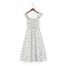 Floral Dresses For Women Elegant Ruffle Edge Square Neck Vacation Midi Dress Sleeveless Smocked Summer Dress Beach Sundress
