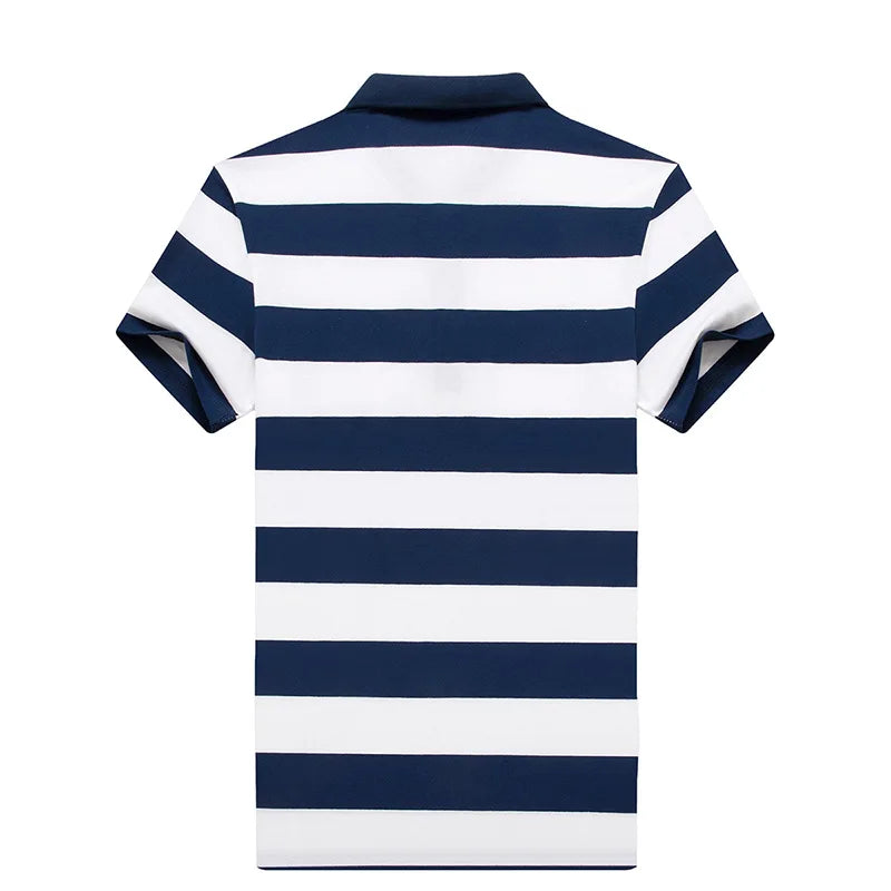 Men Polo Shirt Summer Short Sleeve Striped Contrast Business Shirts Male Clothing