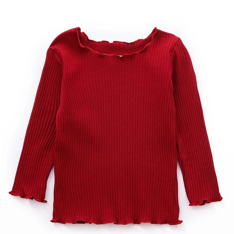 Autumn Baby Girls Long Sleeve Solid T-shirt Kids Cotton Tops Tees Casual Blouse