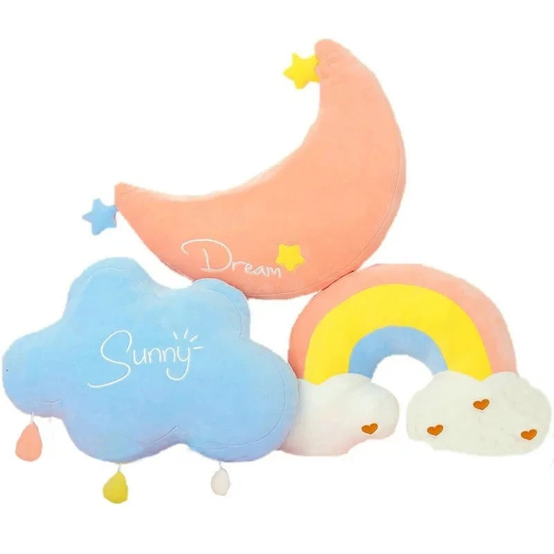 Baby Room Decor Cloud Rainbow Moon Drops Throe pillow Stuffed plush Girly Plushie Rainbow Pillow Sofa Cushion soft gift for girl
