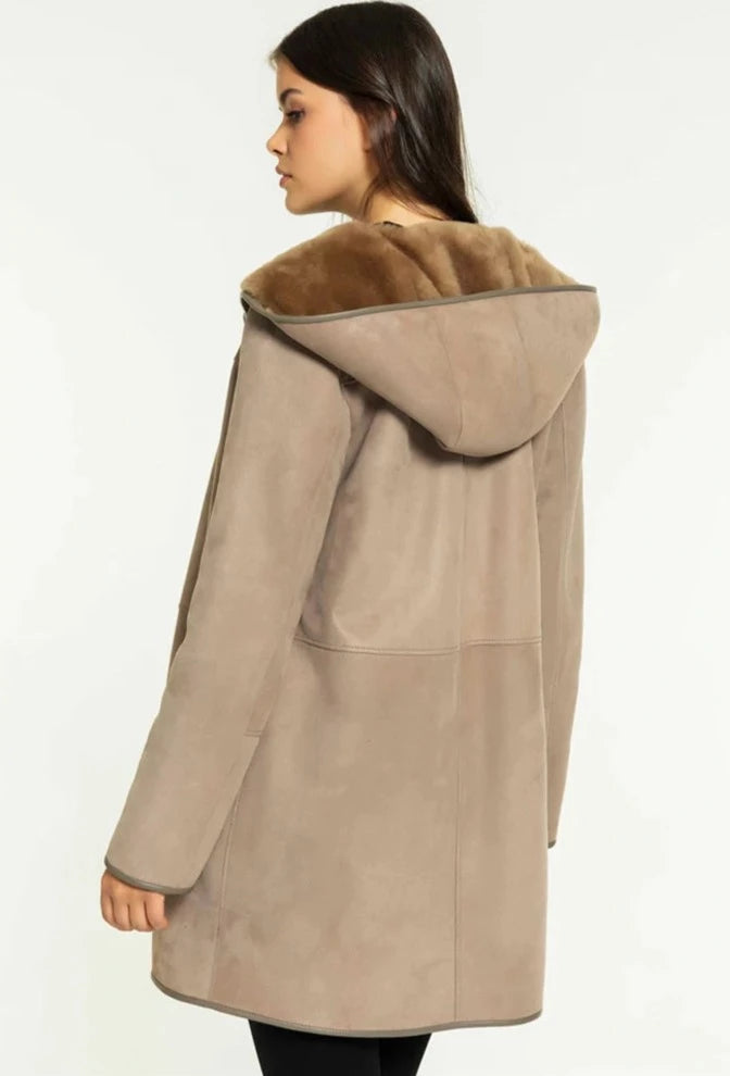 Womens Casual Shearling Coat Coat Long Fur Jacket Hooded Trench Coat