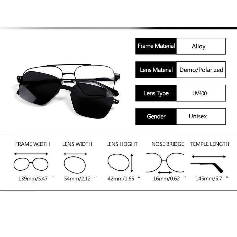 Alloy Magnet Polarized Sunglasses Square Optical Magnetic Clip On Sun Glasses For Prescription Eyeglasses