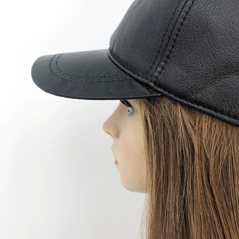 Baseball Cap Black Solid Cap Leather For Unisex Spring And Autumn Fashion Adjustable Caps Sun Visor