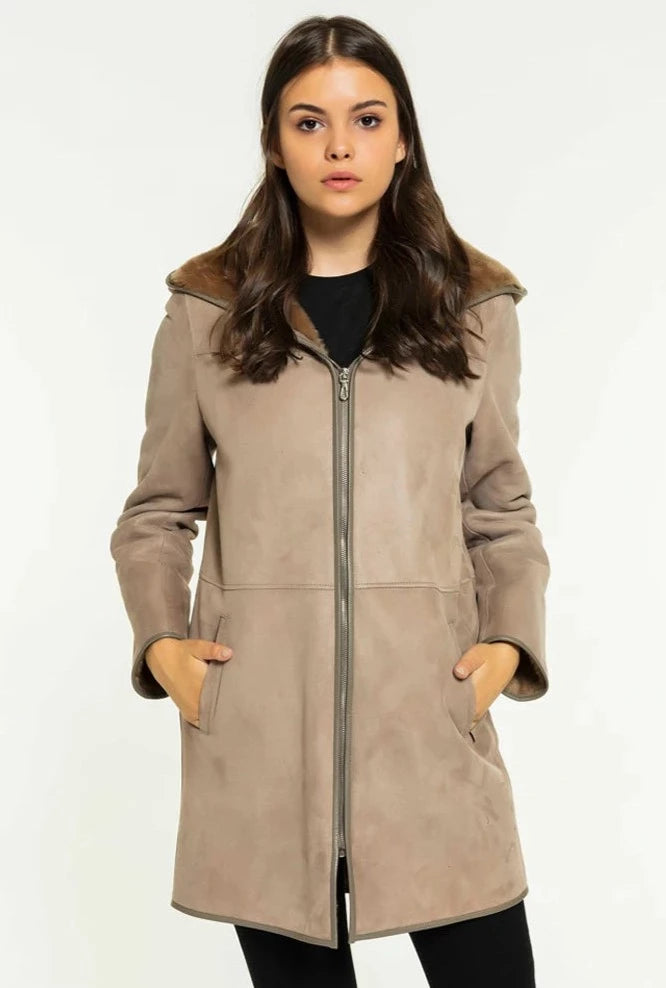 Womens Casual Shearling Coat Coat Long Fur Jacket Hooded Trench Coat