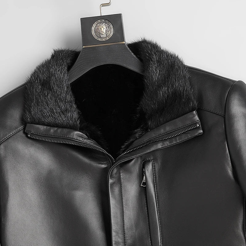 Men Winter Fur Clothing Genuine Leather Natural Fur Outwear