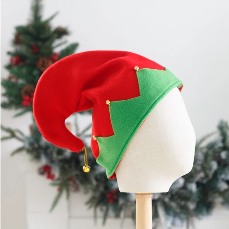 Plush Made with Metal Bell Decoration for Christmas Santa's Helper Hats Caps in Strongly Contrast