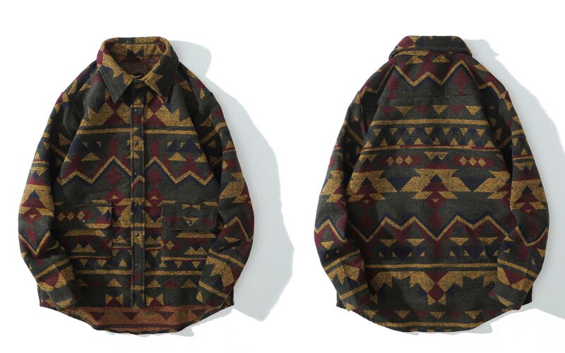 Thick Shirts Coat Streetwear Hip Hop Pockets Geometric Block Shirt Men Casual Shirts Jacket Tops