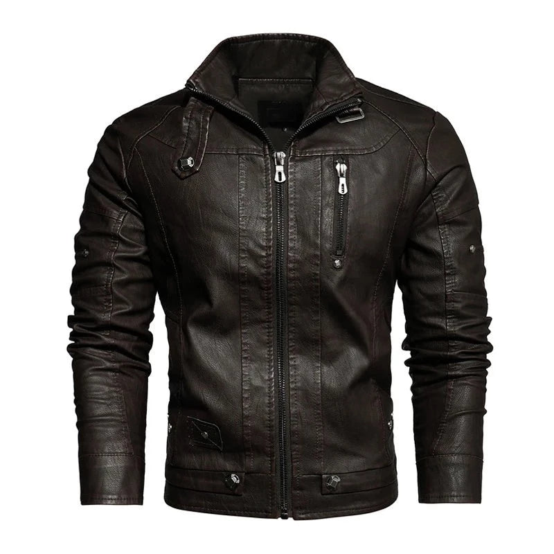 Men's Leather Jacket Winter Autumn Thick Motorcycle Leather Jacket Vintage Slim Fit Coat Male