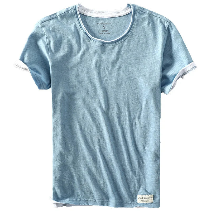 Summer Men's Style Bamboo Cotton Solid Male Casual Simple Soft Thin Tee