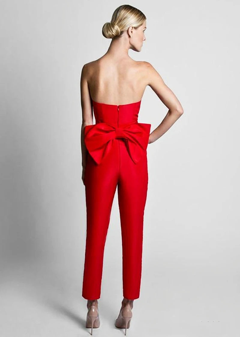 Red Women's Ball Dress Detachable Skirt Sweetheart Jumpsuit Evening Dress With Pants