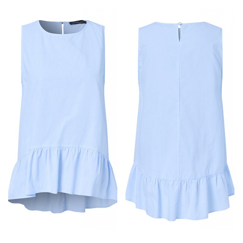 Women's Summer Ruffle Tops Casual Sleeveless Blouses Tank Tunic Female Solid Hollow