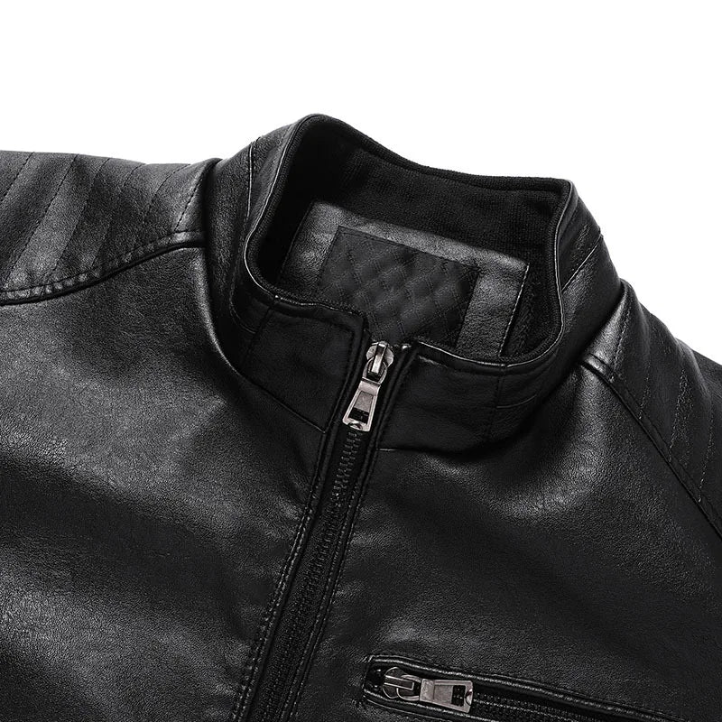 Mens Leather Jackets Stand Collar Fleece Leather Jacket for Men Motorcycle Outwear Coat Casual Faux Fur Coat Men Leather