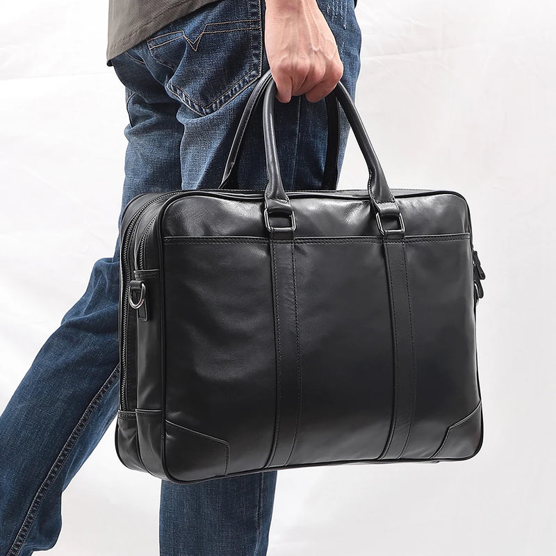 Men Genuine Leather Briefcase 15.6" Laptop Handbag Business Crossbody Bag Man Tote Messenger Shoulder Bags Male Travel Bag