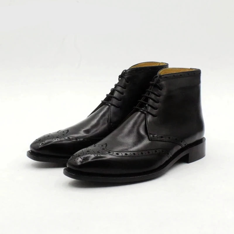 Boot With Wool Inner Full Brogues Leather Sole Shoe Full Grain Calf Leather Men's
