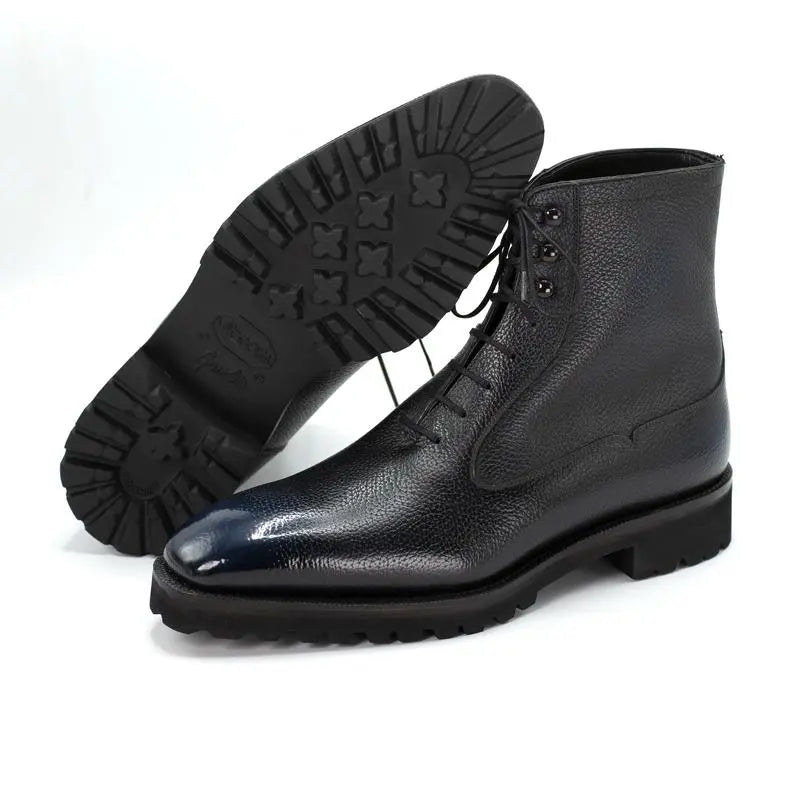 Solid Winter Black Men Boots Shoes Work Boots Add Velvet Simple Lace Up Shoes Men Genuine Leather