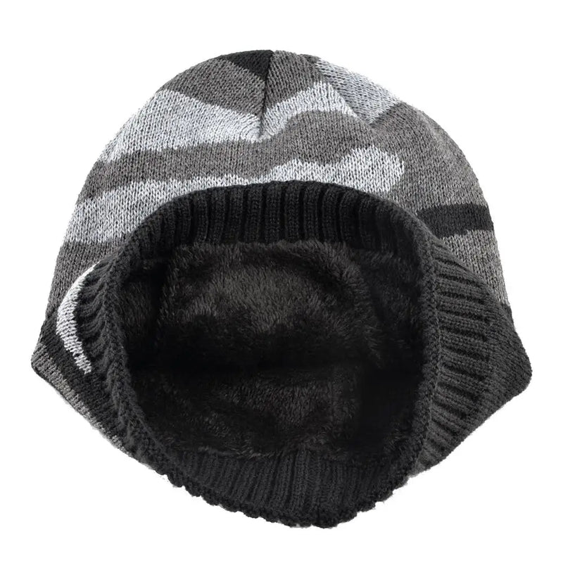 Winter knitted wool hats for men Camouflage pattern beanies Double layer cap women Skullies Plus velvet warm