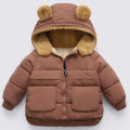 Baby Girls Woolen Thicken Bear Hooded Outerwear Winter Jacket Coat Toddler Overall Kids Cotton-Padded Children Clothing