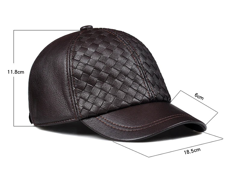Spring Genuine Leather Hats Men Weave Casual Baseball Caps Streetwear Adjustable