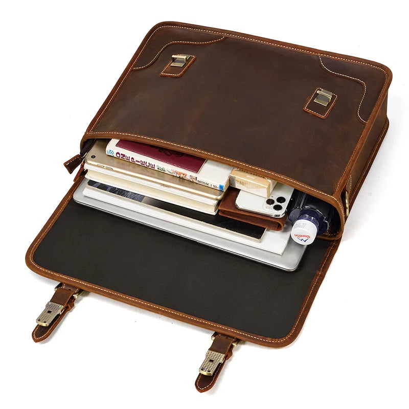 Vintage Men's Briefcase Genuine Leather 15.6" PC Laptop Bag Leather Business Messenger