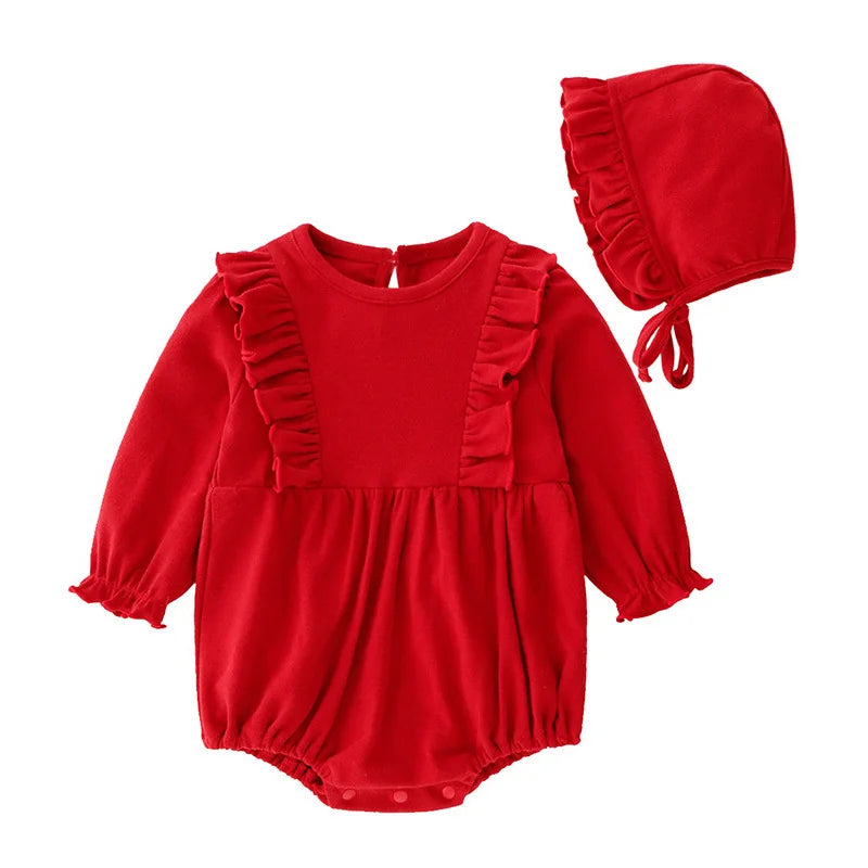 Infant Bodysuit Autumn Winter Newborn Clothes Cotton Baby Girls Bodysuit Long-sleeved Solid Color Girls Birthday Jumpsuit