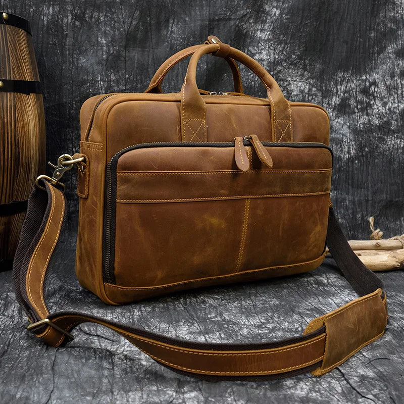 Leather Briefcase For Man Business Handbag 15.6" Laptop Portfolio Shoulder Messenger Bag