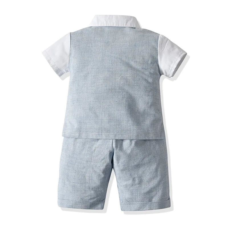 Baby Boys Summer Formal Dress Clothing Set Toddler Child Gentleman Short Sleeve Vest Shirt Shorts 2pcs Outfit Kids Party Costume