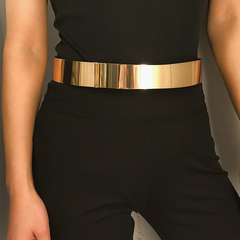 Elastic Gold Chain Belt Female Waist Jeans Belts For Women Stretch Cummerbunds Silver Metal Waistband
