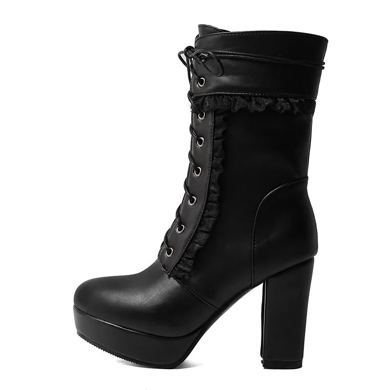 Autumn Winter Short Boots For Women High Hoof Heels Ankle Strap Buckles Female Ankle Boots