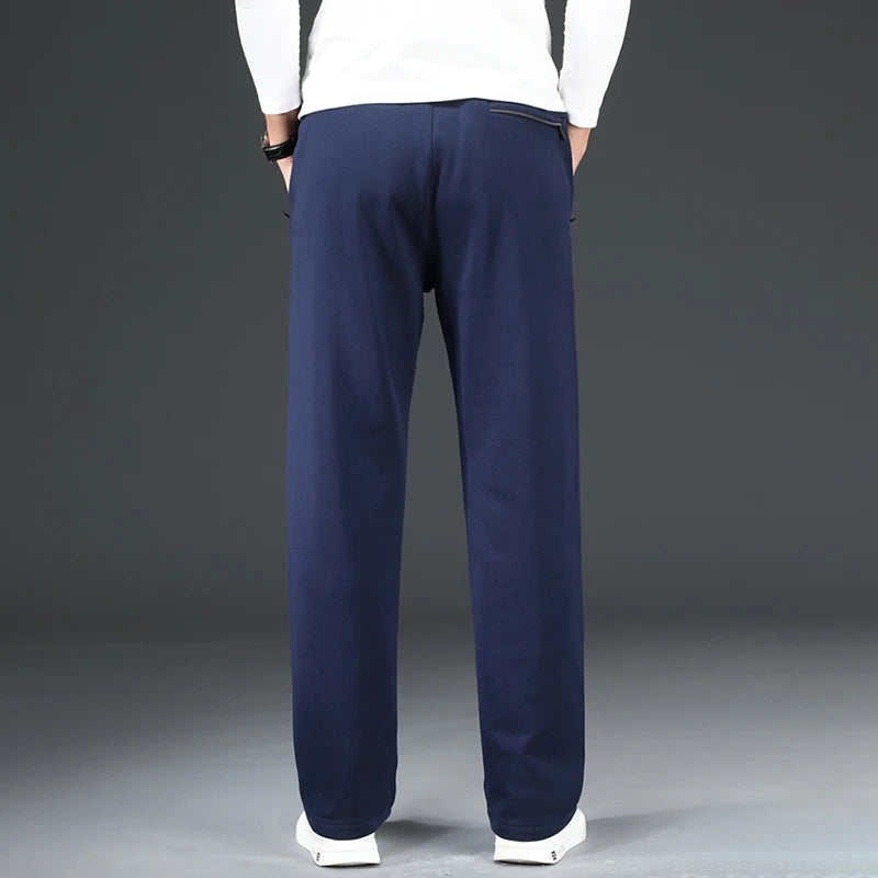 Men's Sports Loose Solid Pure Cotton Sweatpants Spring Autumn Simplicity Man Mid Elastic Waist Pants