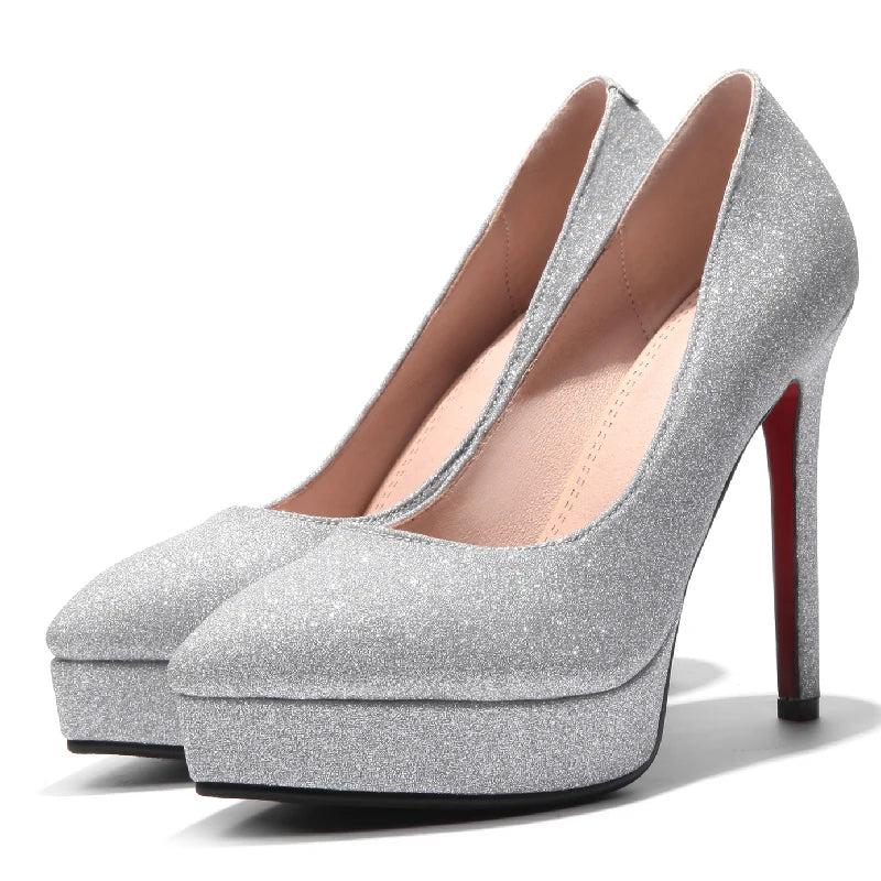 Luxury Gold Silver Heels Women Pumps Shoes Platform Wedding