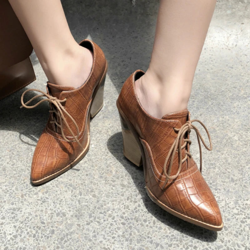 Pumps Shoes Designer Western Ankle Boots For Women Lace up Leather Party Shoe Female