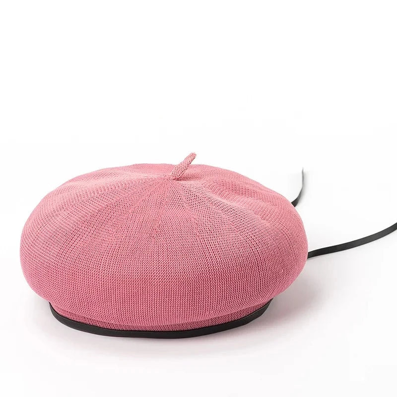 French Women Beret Spring Summer Girl Beret Breathable Adjustment Draw String Leather Beret Painter Cap