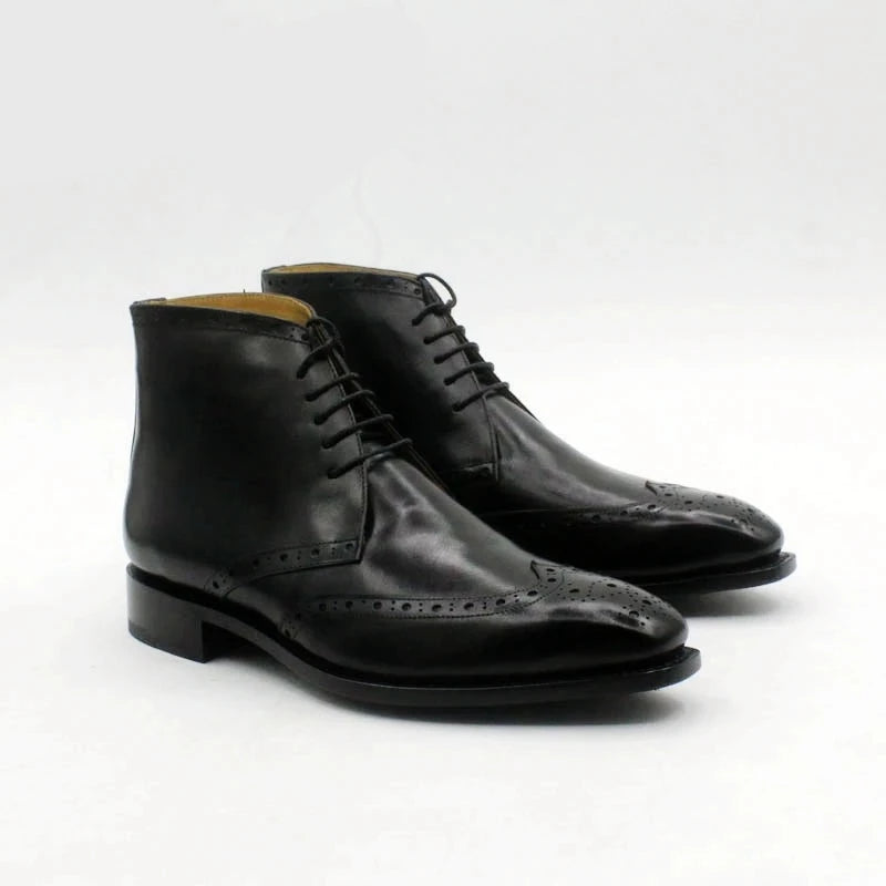 Boot With Wool Inner Full Brogues Leather Sole Shoe Full Grain Calf Leather Men's
