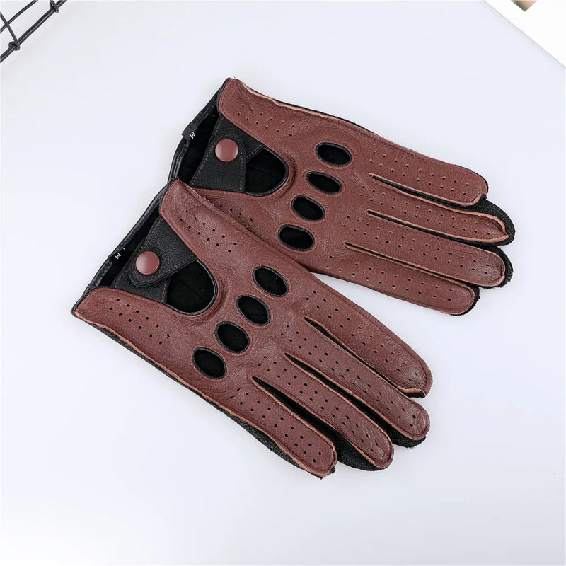 Genuine Leather Glove Men's Autumn Winter Driving Gloves With Holes Breathable