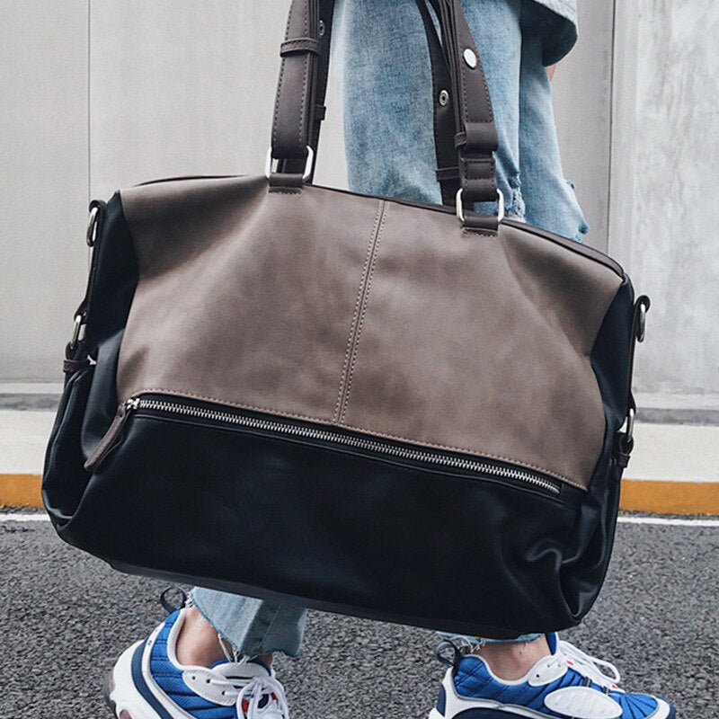 Leather Duffle Bags Business Handbag For Male Luggage Bucket Travel Handle Bag Large Shoulder Tote Bags