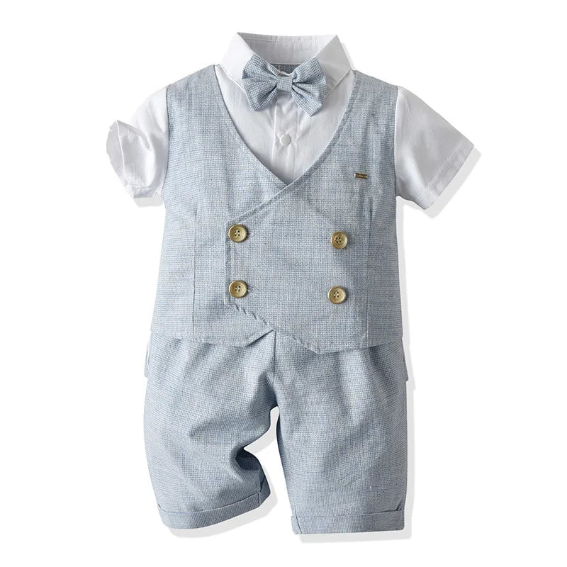 Baby Boys Summer Formal Dress Clothing Set Toddler Child Gentleman Short Sleeve Vest Shirt Shorts 2pcs Outfit Kids Party Costume