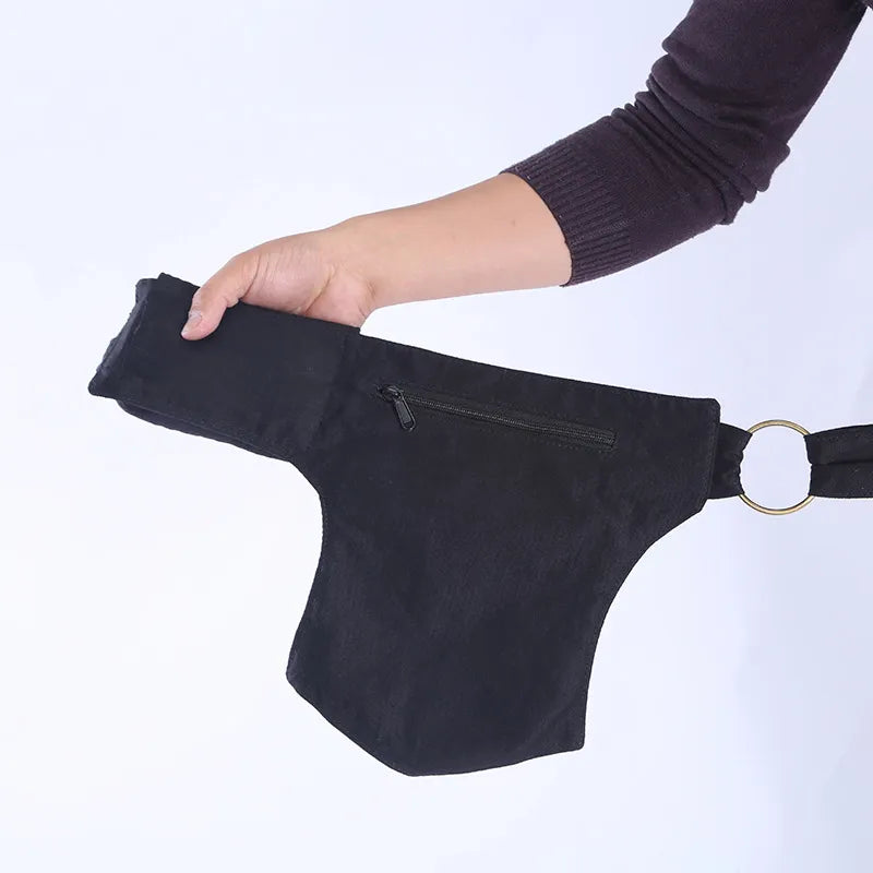 Vintage Unisex Fanny Pack Multi-pockets Waist Bag Canvas Hip Bum Bag Women Chest Bag Bohemian Leg Phone Bag