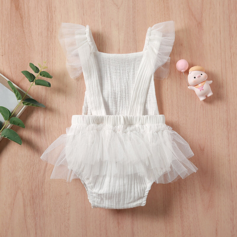 Summer Clothing Baby Girls Mesh Romper Lovely Toddler White Daisy print Ruffled Sleeve Jumpsuit Outfit