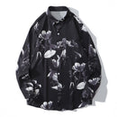 Hawaiian Beach Shirts Graffiti Flowers Long Sleeve Button Shirts Hip Hop Casual Holiday Party Blouse
